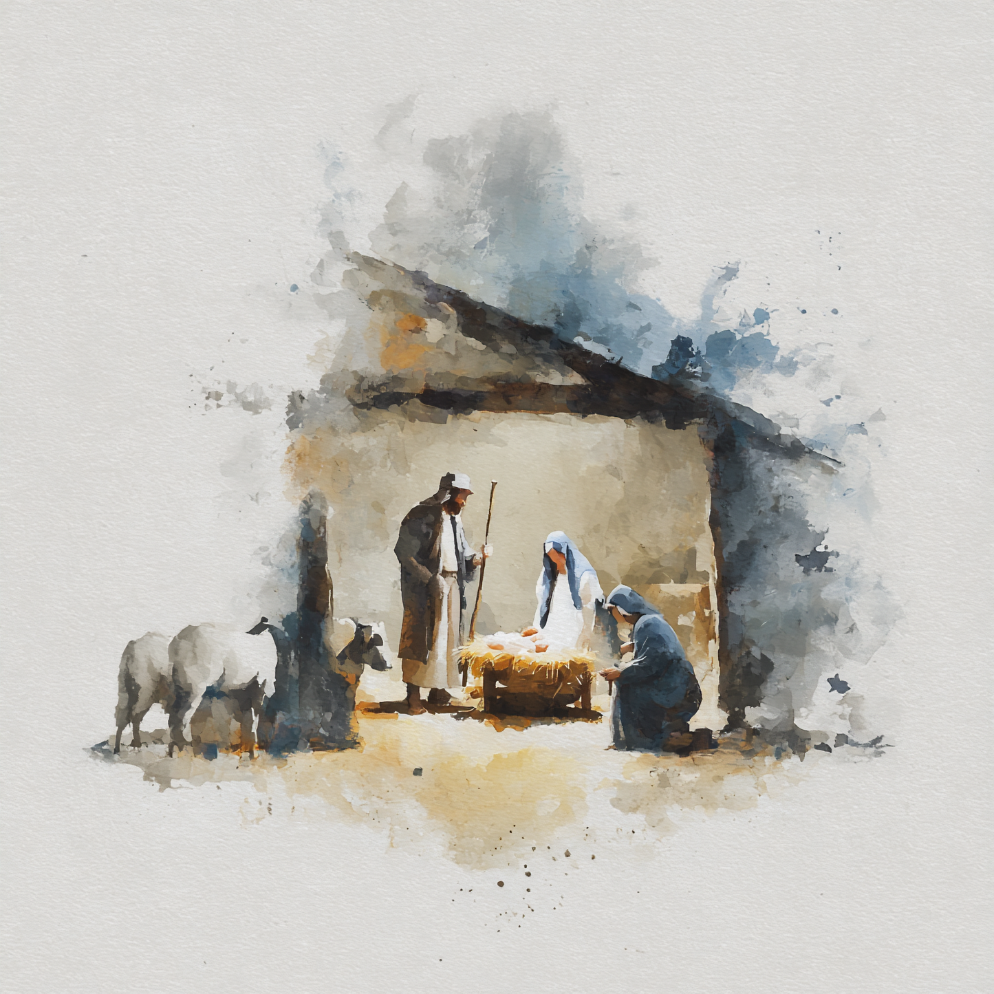 The Nativity in Watercolor
